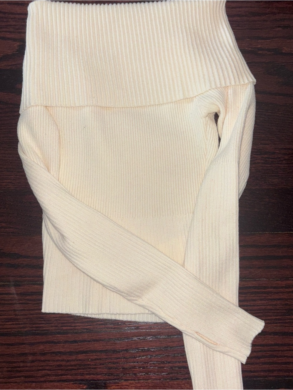 Princess Polly Cream Ribbed Off-Shoulder Knit Sweater